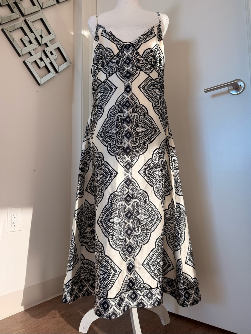 Camila Coelho Black and Cream Printed Slip Dress